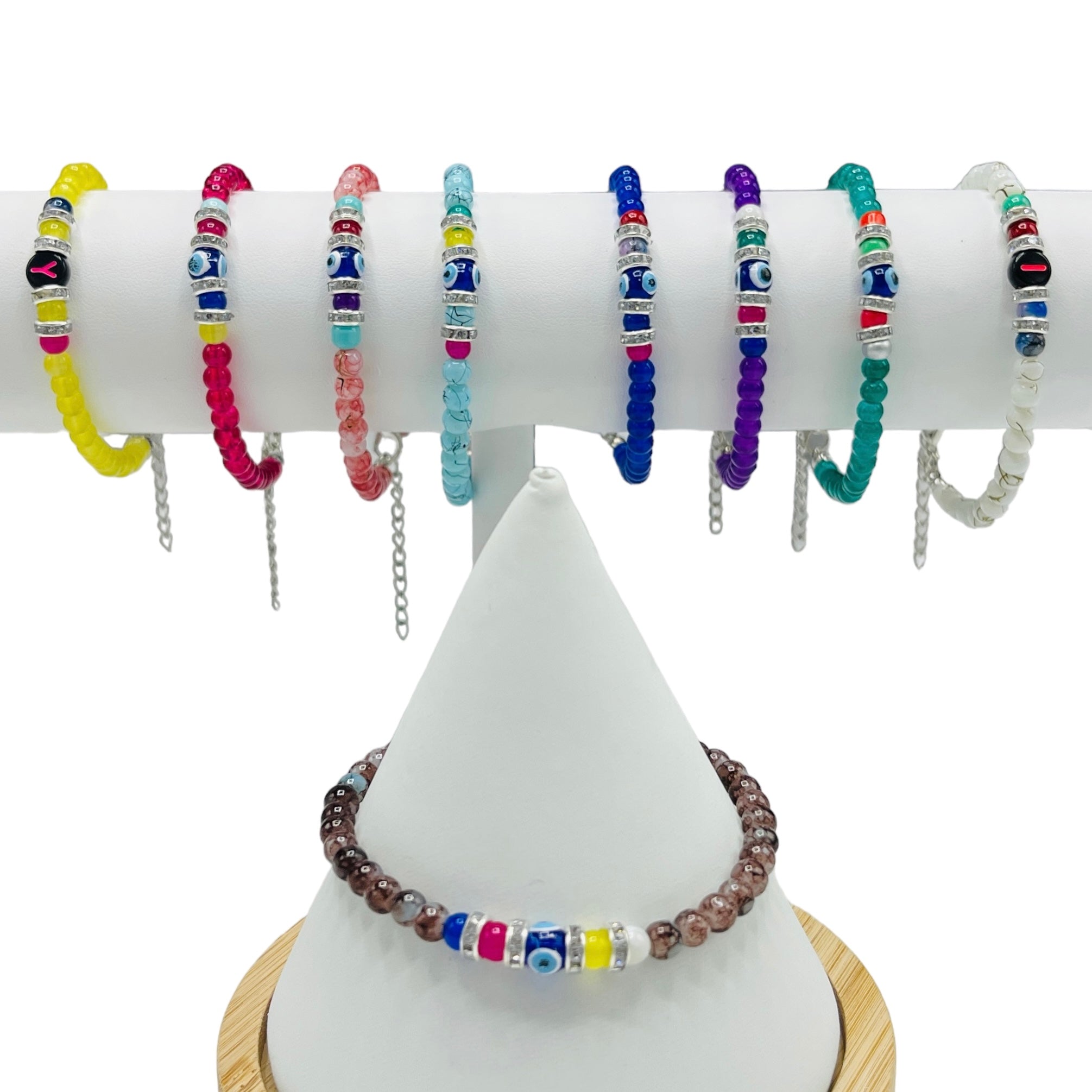 Crystal Chain Evil Eye Beaded Bracelet - 12 Piece Set