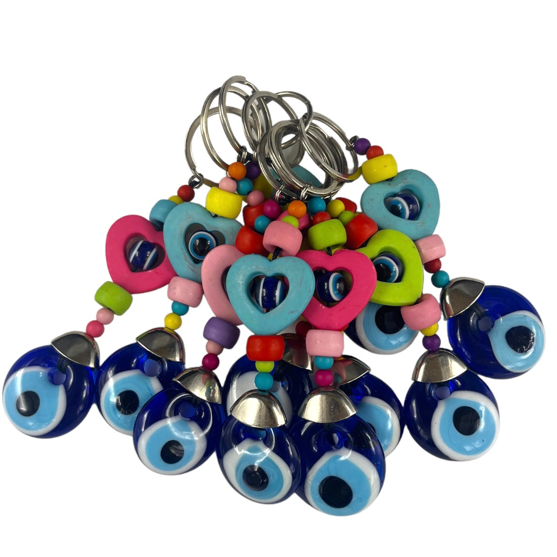 Handmade Evil Eye Keychain with Colorful Heart