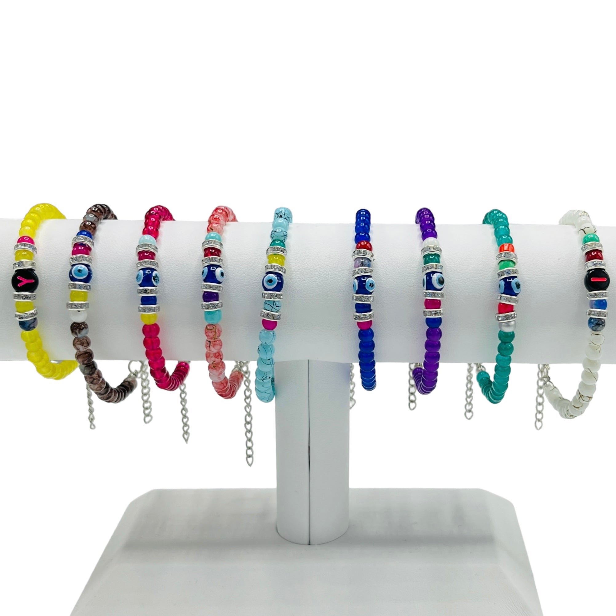 Crystal Chain Evil Eye Beaded Bracelet - 12 Piece Set