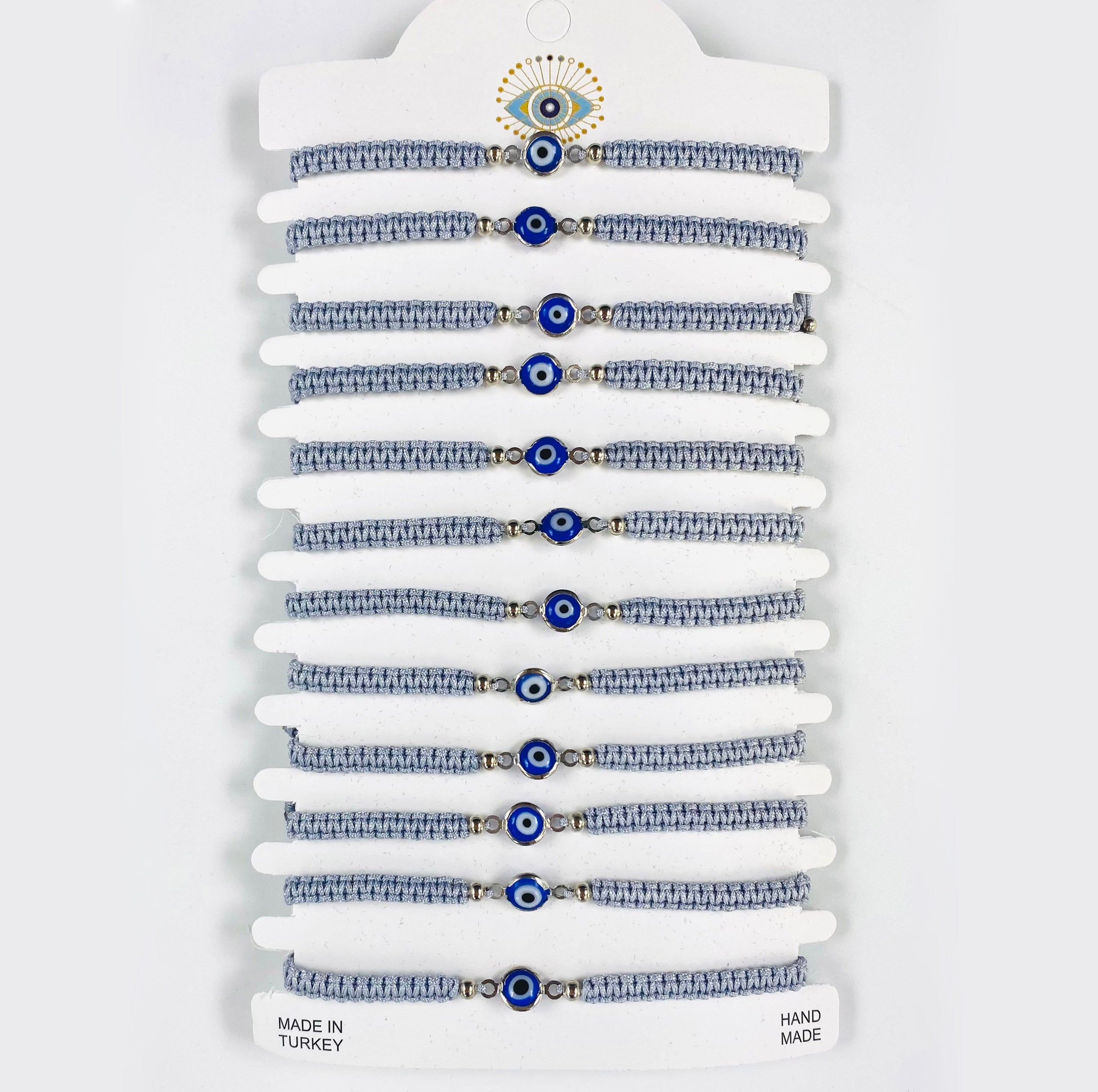 Navy Stone Silver Plated Evileye Rope Bracelet Set