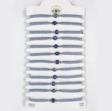 Load image into Gallery viewer, Navy Stone Silver Plated Evileye Rope Bracelet Set
