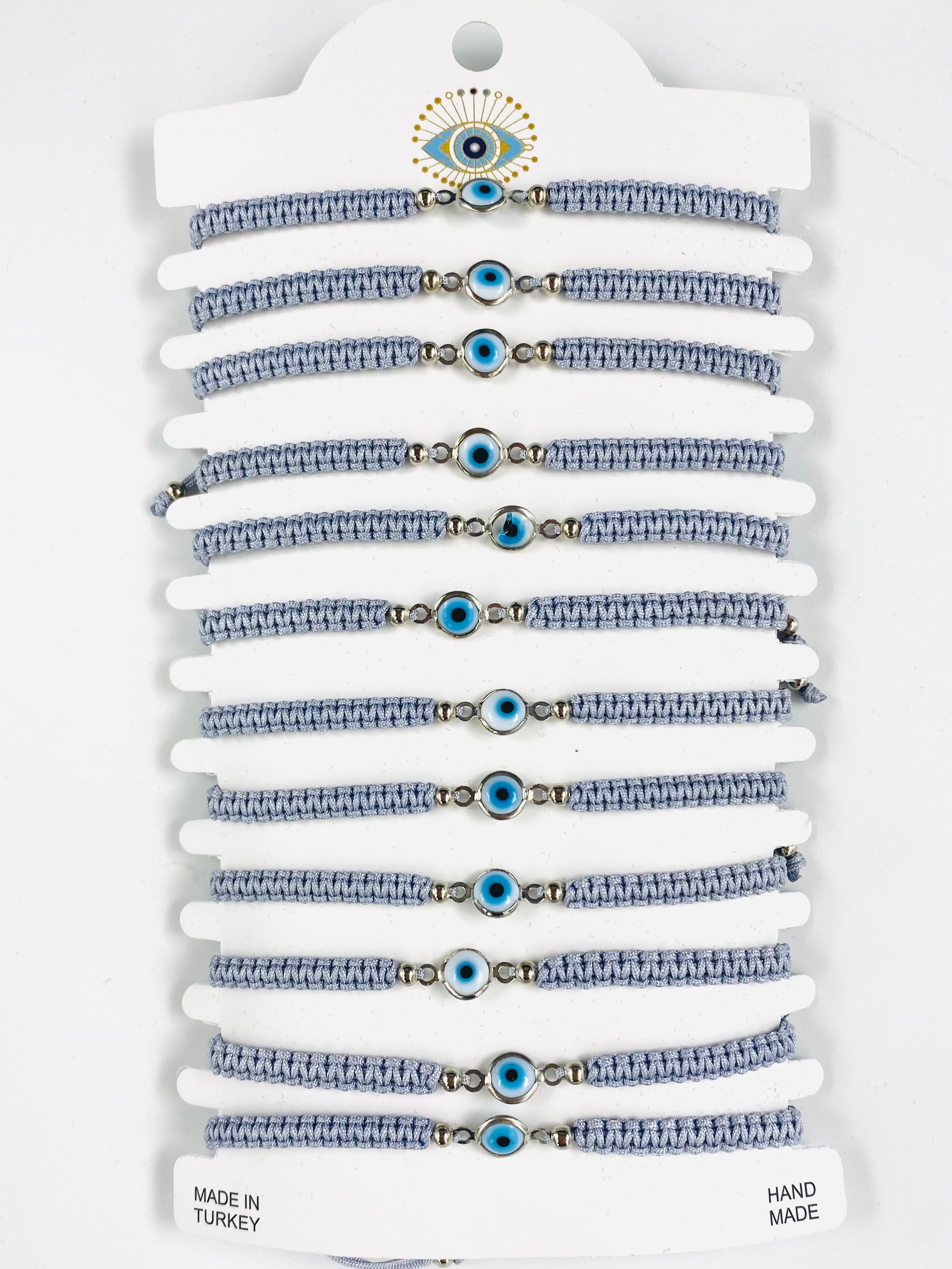 White Stone Silver Plated Evileye Rope Bracelet Set
