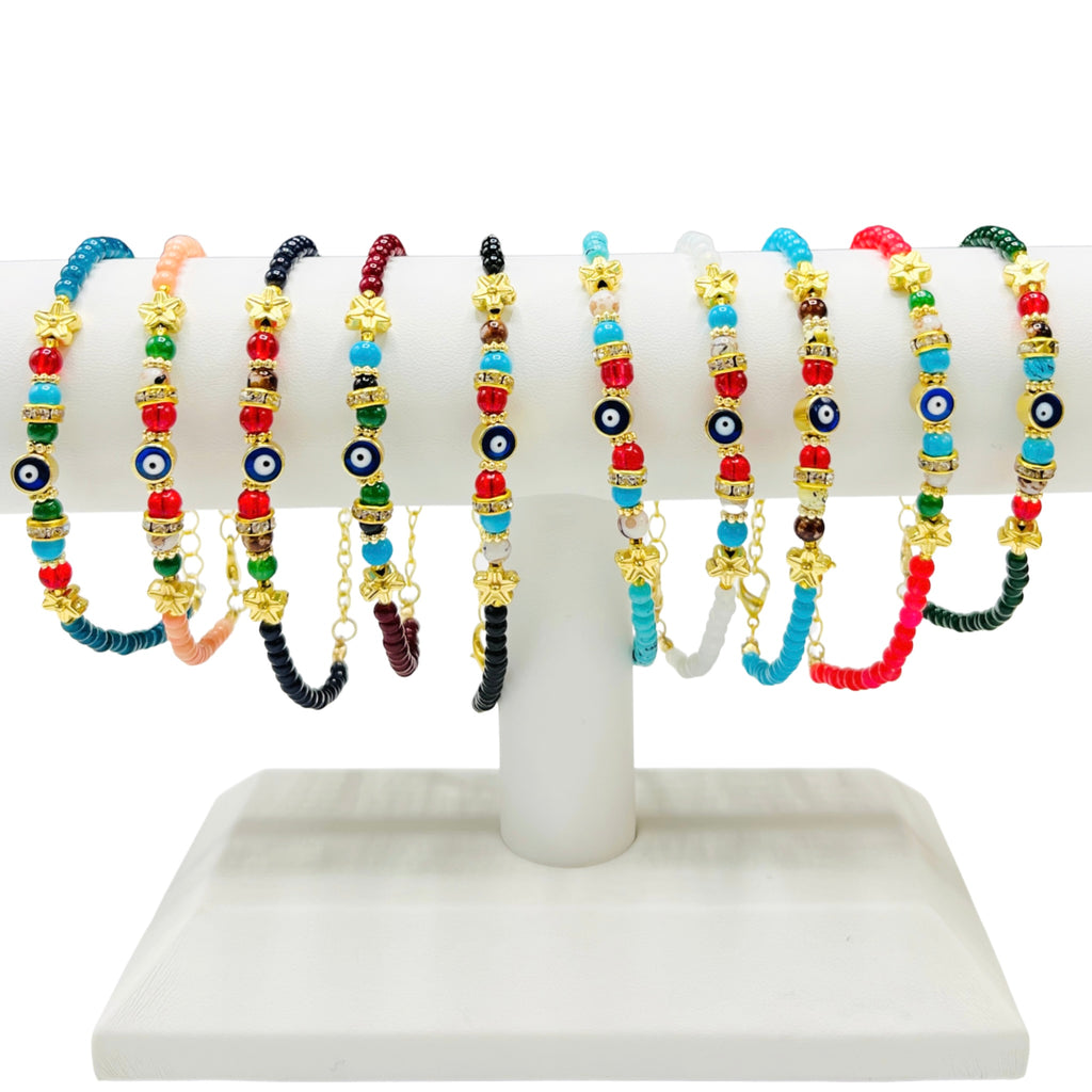 Lux Crystal Chain Evil Eye Beaded Bracelet