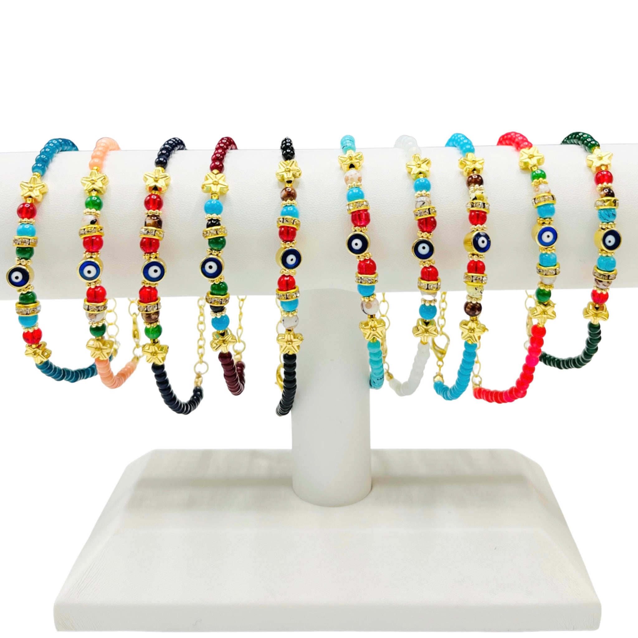 Lux Crystal Chain Evil Eye Beaded Bracelet