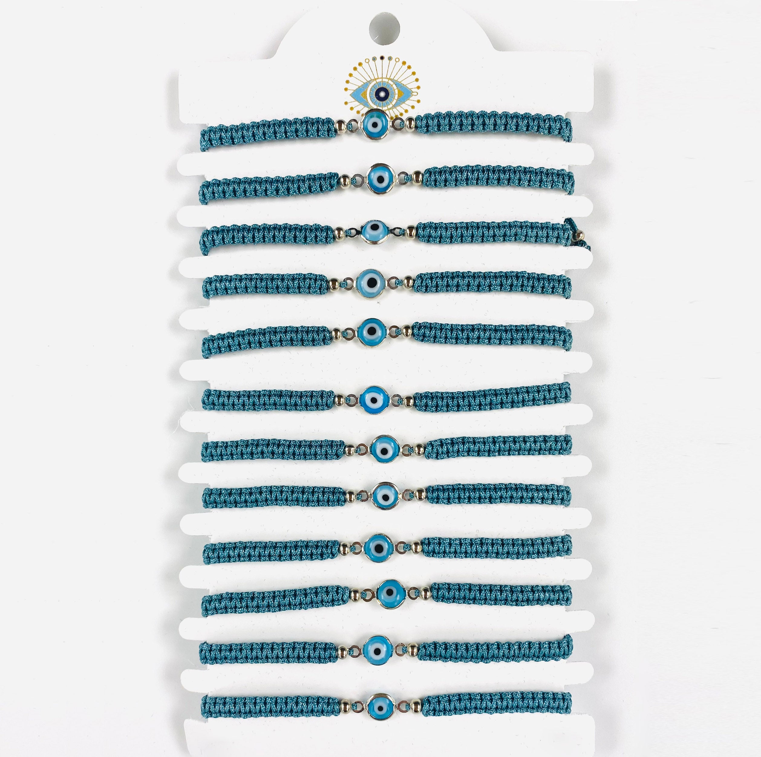 Blue Stone Silver Plated Evileye Rope Bracelet Set