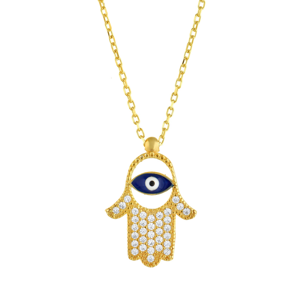 925 Sterling Silver Gold Plated Hamsa Evil Eye Necklace