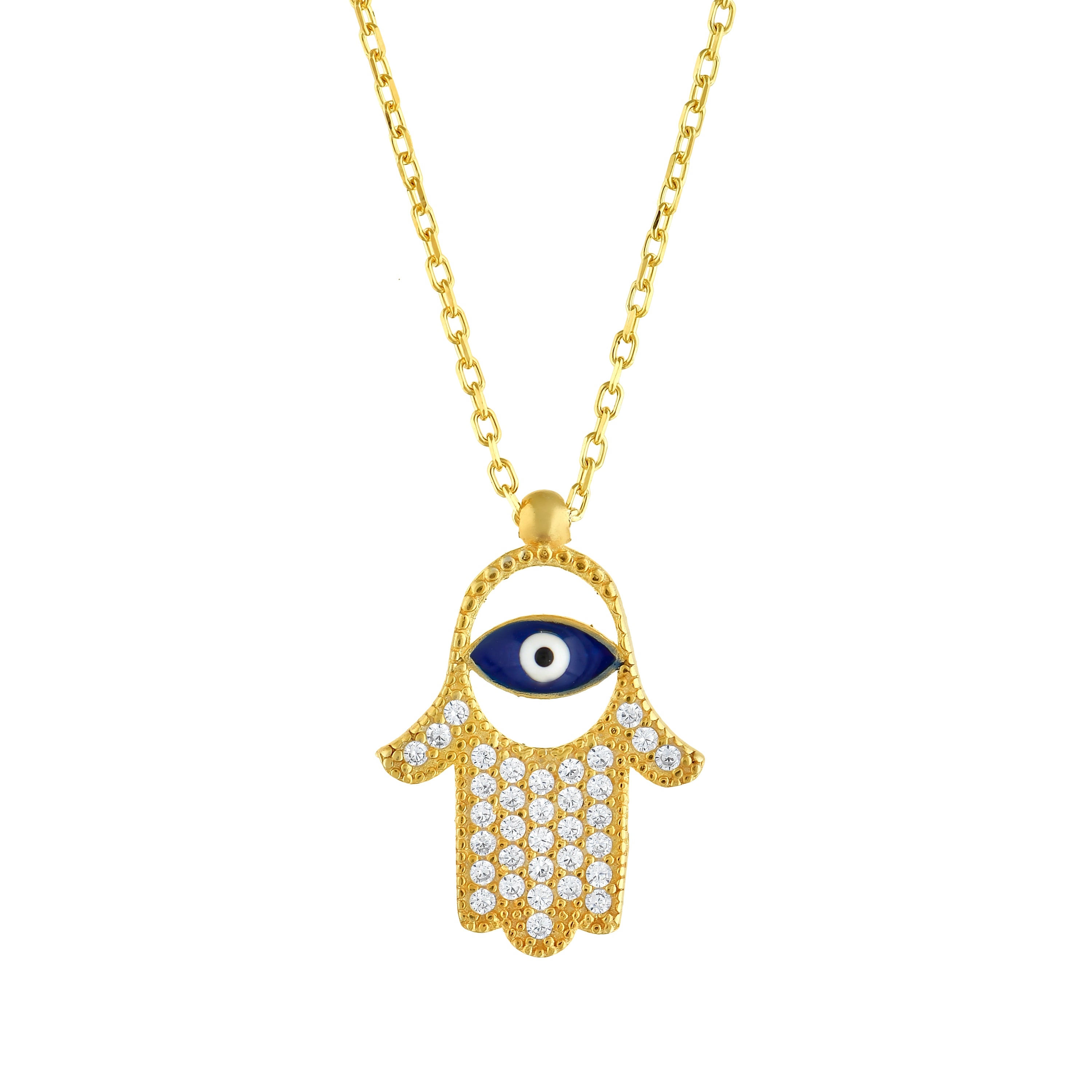 925 Sterling Silver Gold Plated Hamsa Evil Eye Necklace