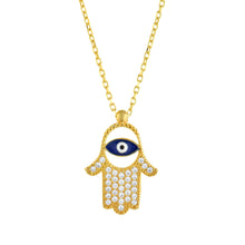 Load image into Gallery viewer, 925 Sterling Silver Gold Plated Hamsa Evil Eye Necklace
