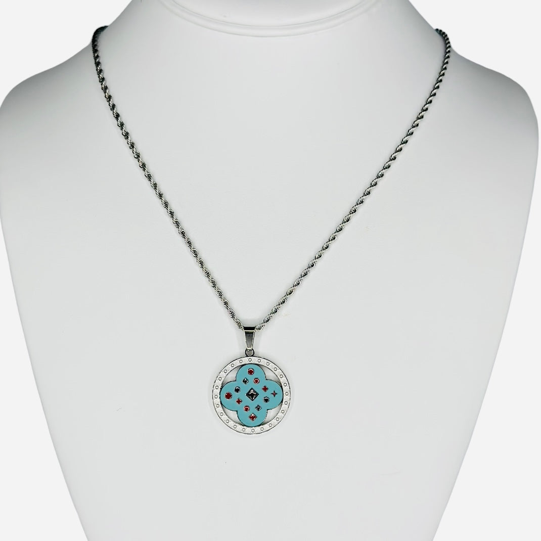 Stainless Steel Round Patterned Evileye Necklace