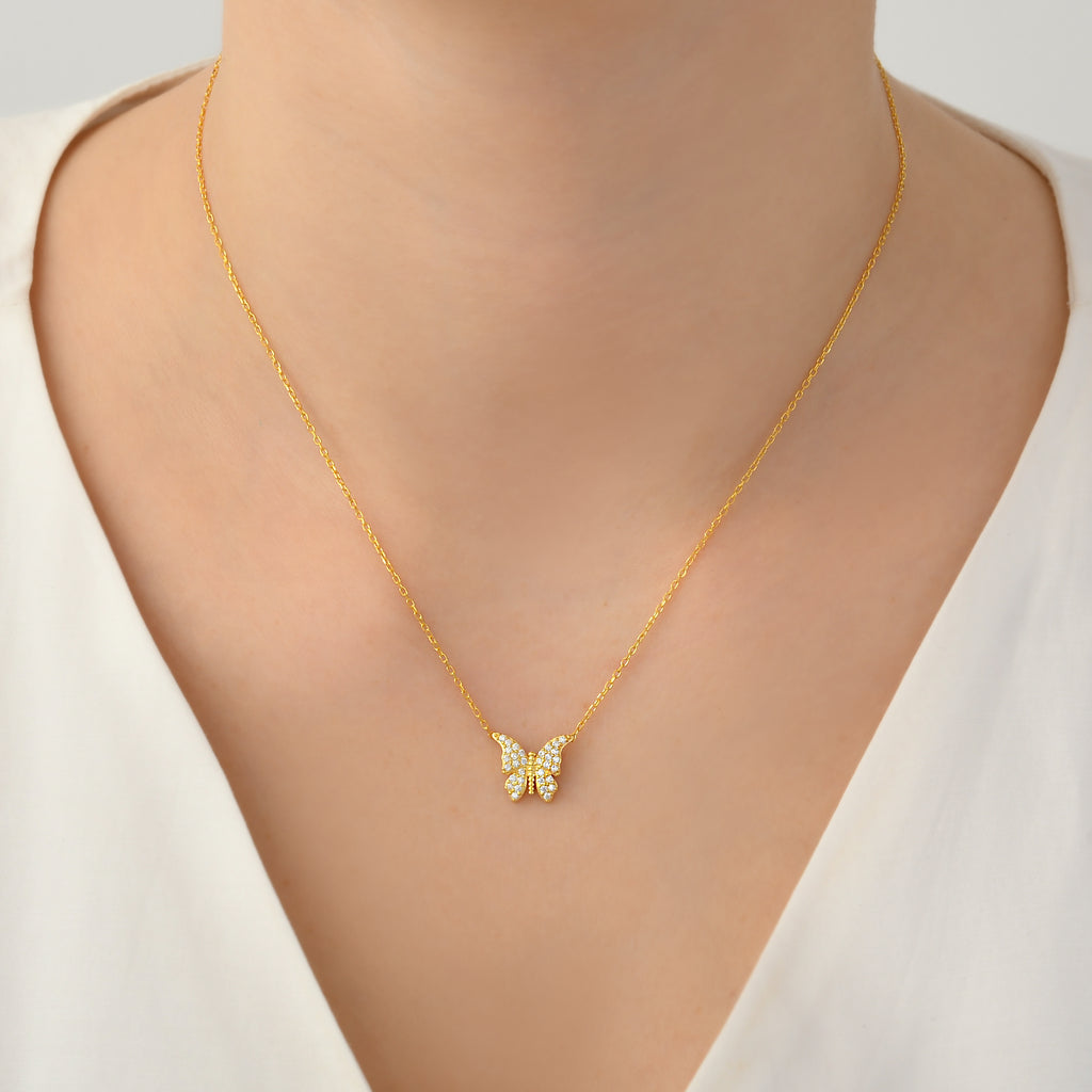 925 Sterling Silver Gold Plated Butterfly Necklace