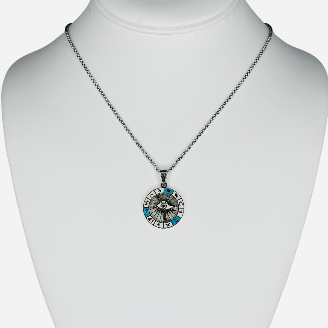 Stainless Steel Patterned Round Evileye Necklace