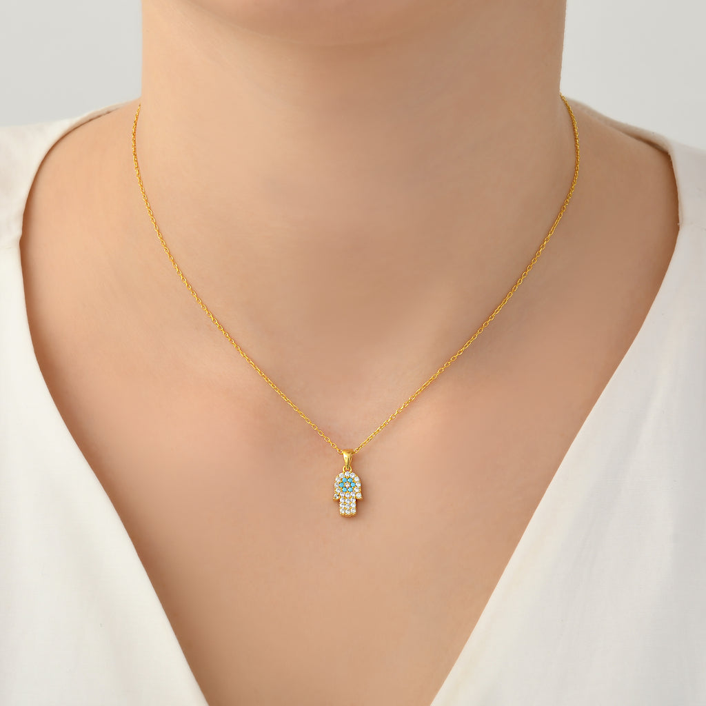 925 Sterling Silver Double Side JZ S Hamsa Evil Eye Necklace