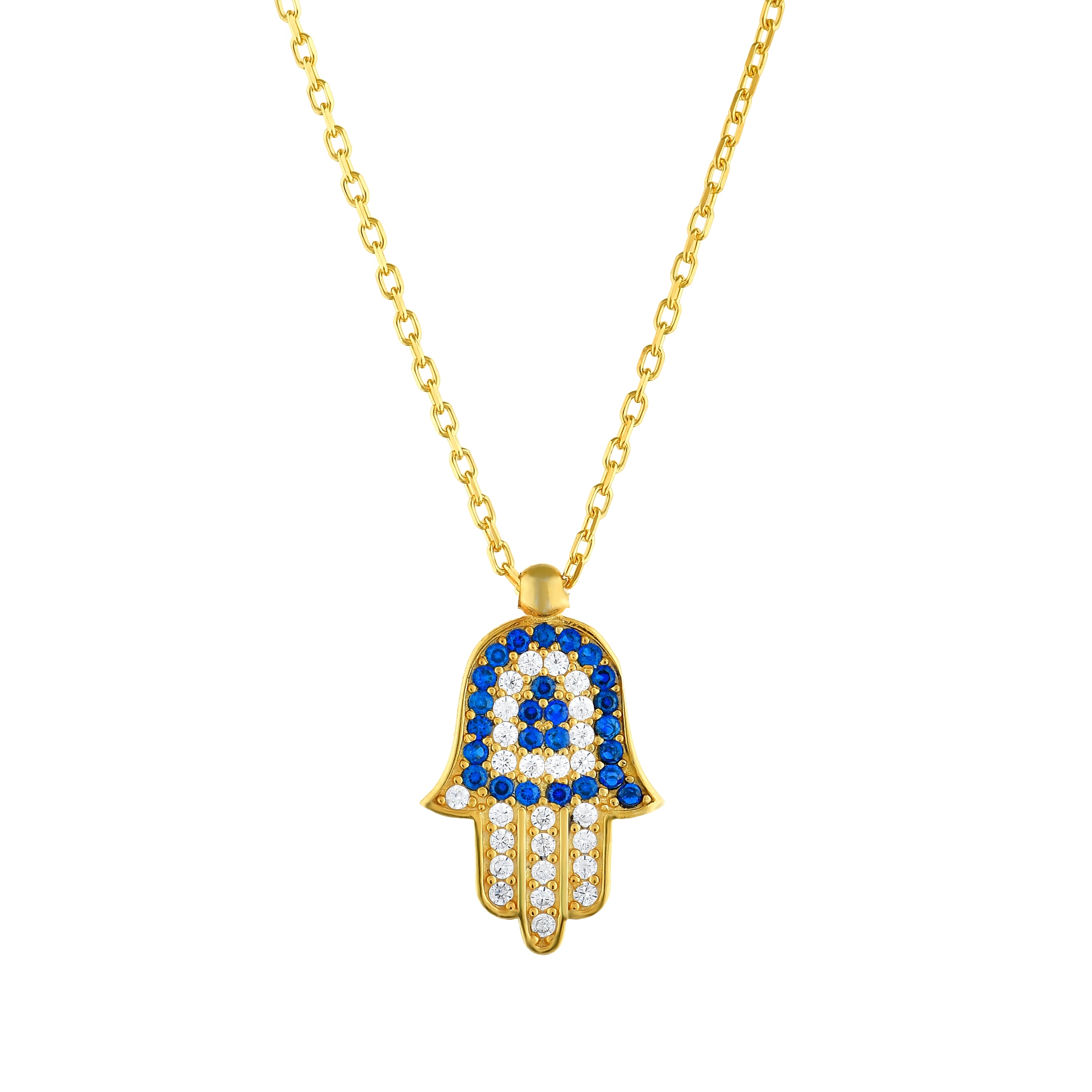925 Sterling Silver Gold Plated Hamsa Evil Eye Necklace