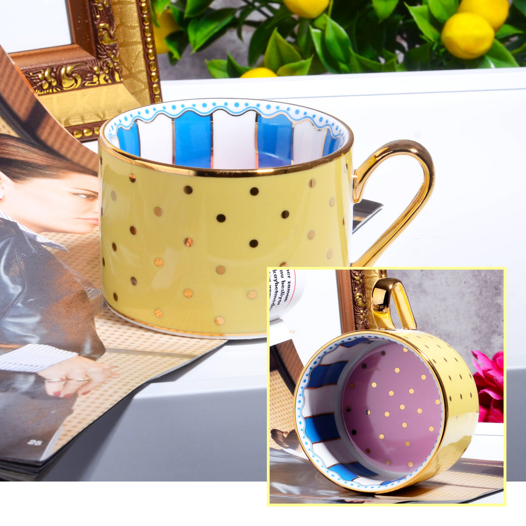 242 YELLOW POLKA DOT LUX PORCELAIN MUG