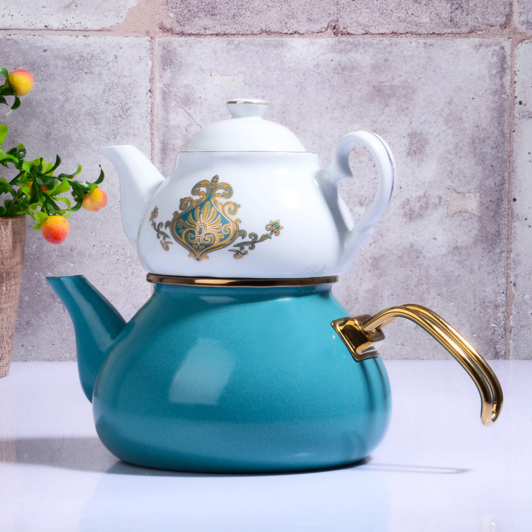 ENAMEL & PORCELAIN TEA POT – Turquoise